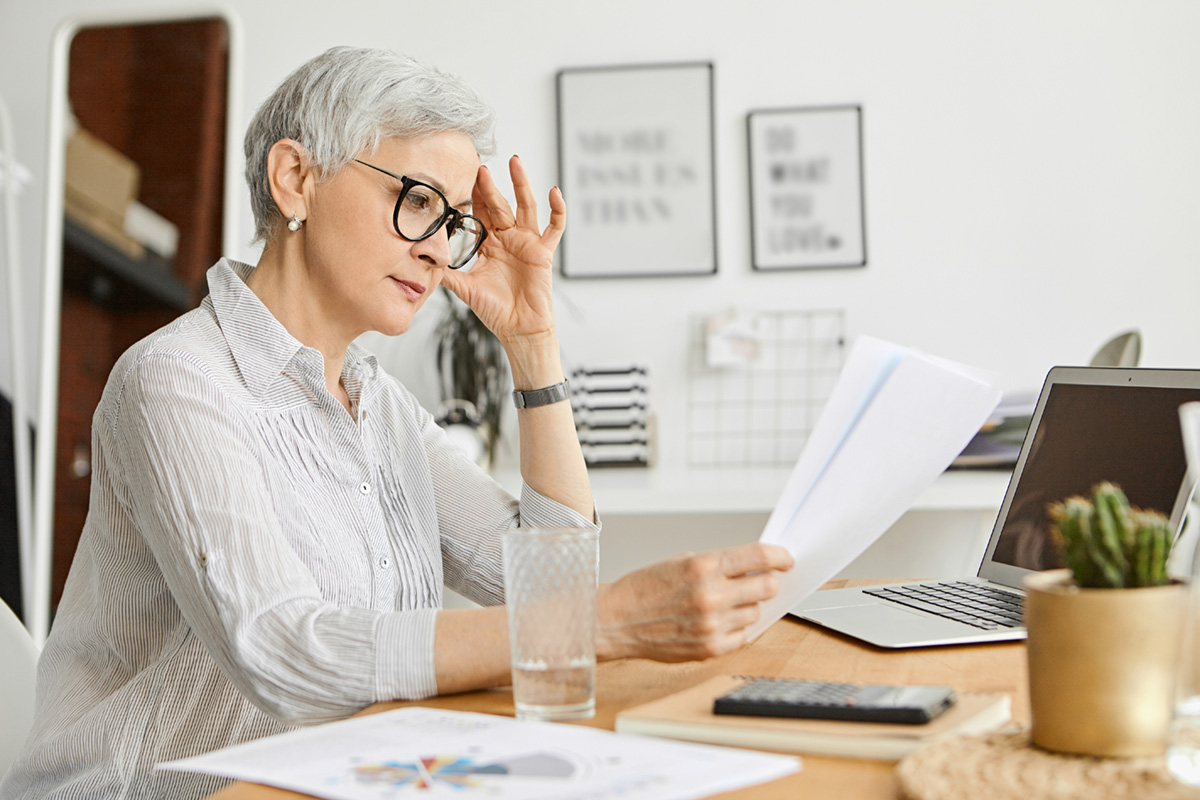 A female office worker in an office.