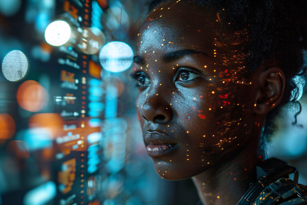 AI generated image of a female employee looking at computer system display. (Adobe Stock)